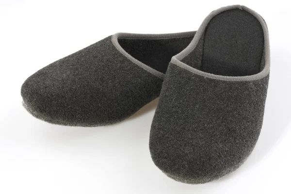 Gray Felt Slippers Pictured White Background — Stock Photo, Image