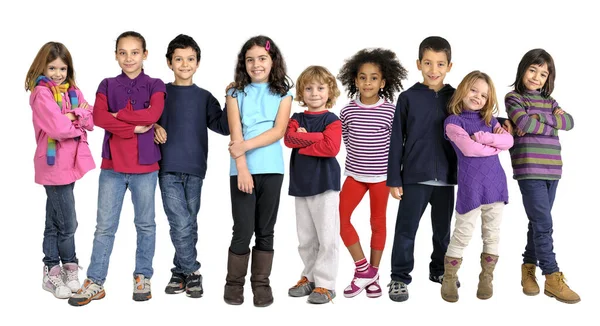 Grupo Niños Posando Aislados Blanco —  Fotos de Stock