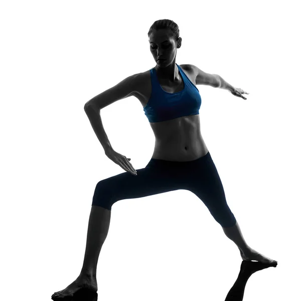 Uma Mulher Caucasiana Exercitando Ioga Estúdio Silhueta Isolado Fundo Branco — Fotografia de Stock
