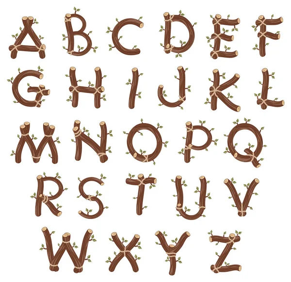 Alphabet Avec Branches Feuilles Drôle Dessin Animé Des Lettres Isolées — Photo