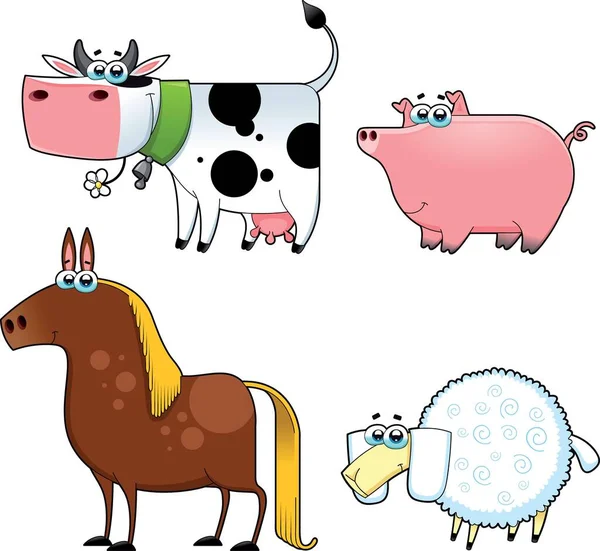 Αστεία Ζώα Φάρμας Μεμονωμένοι Χαρακτήρες Κινουμένων Σχεδίων Και Φορέων — Φωτογραφία Αρχείου