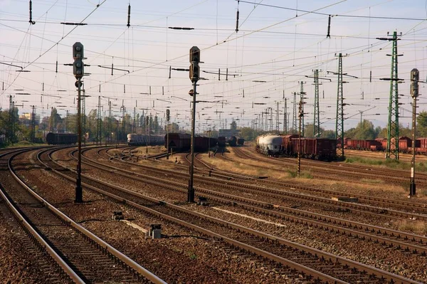 Tren Rayları Yük Trenleri — Stok fotoğraf