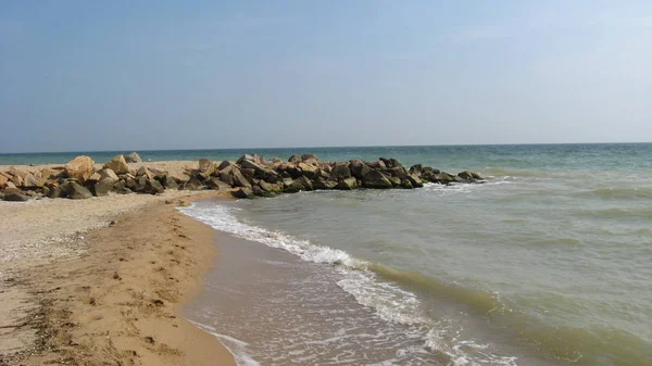 Bela Paisagem Marinha Com Areia Pedras — Fotografia de Stock