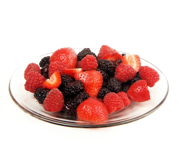 Quelques Morceaux Fruits Sur Une Assiette Verre — Photo