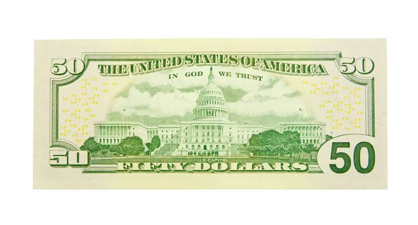 Пятьдесят Долларов Купюра Изолирована Белом — стоковое фото
