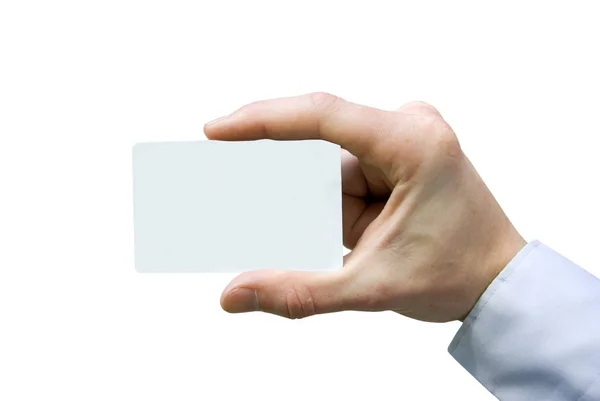 Homem Mão Segurando Cartão Visita Branco — Fotografia de Stock