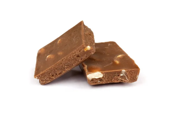 Chocolate Close Pedaços Chocolate Contra Fundo Branco — Fotografia de Stock