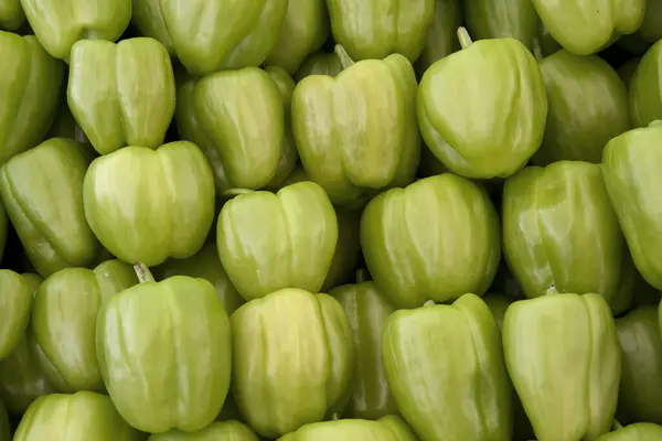 Green Bell Peppers Counter Open Marketplace — Stock Photo, Image