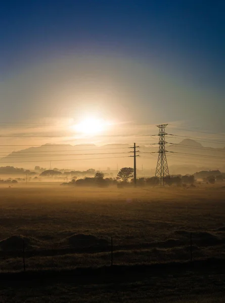 Felder Und Stromleitungen Der Nähe Von Kapstadt Südafrika — Stockfoto
