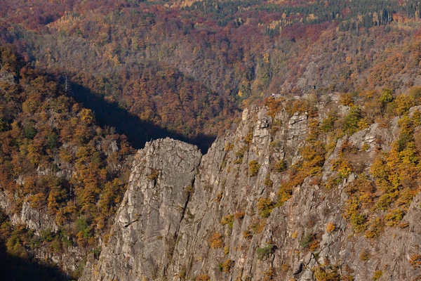 Pohled Údolí Bode Hexentanzplatz Podzimním Zbarvením Listů — Stock fotografie