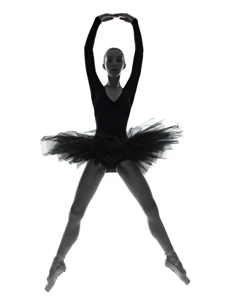 One Caucasian Young Woman Ballerina Ballet Dancer Dancing Tutu Silhouette — Stock Photo, Image