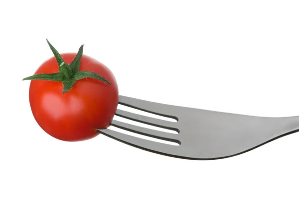 Cherry Tomato Fork White Background — Stock Photo, Image