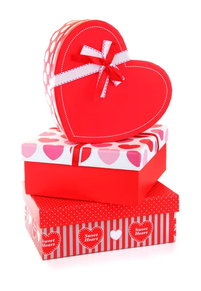 Red Romantic Gift Boxes Isolated White Background Conceptual Image Love — Stock Photo, Image