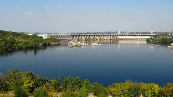 Widok Elektrownię Wodną Zaporożu Dniepr — Zdjęcie stockowe