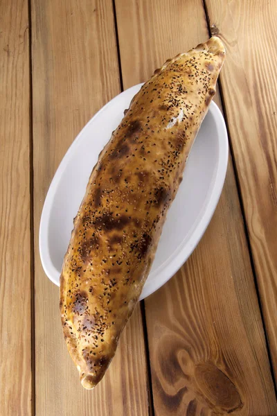 Něco Jako Turecký Pita Chléb Dřevěném Stole — Stock fotografie