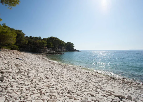 Weißer Steiniger Strand Kroatien Mit Sonnenschein — Stockfoto