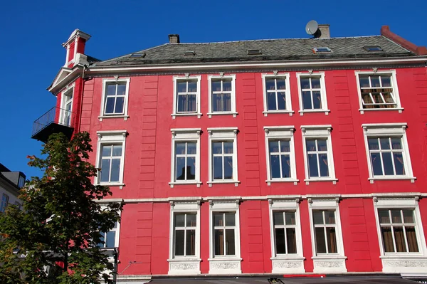 Rotes Haus Norwegen Hintergrund — Stockfoto