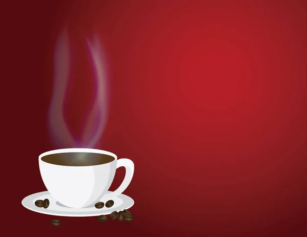 Filiżanka Gorącej Kawy Parze Parą Fasolą Czerwonym Tle Ilustracja — Zdjęcie stockowe