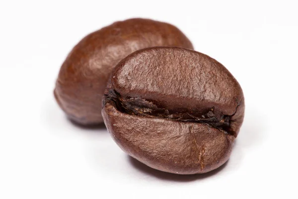 Två Kaffebönor Vit Bakgrund — Stockfoto