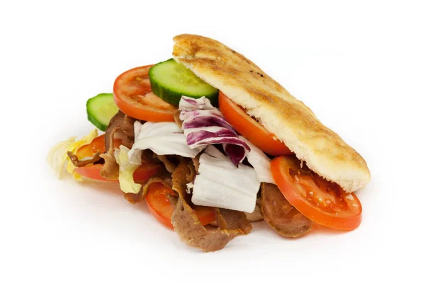 Kebab Fast Food Met Lam Tegen Een Witte Achtergrond — Stockfoto