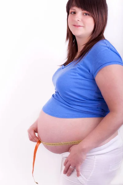 Measuring Abdominal Circumference Pregnant Women — Stock Photo, Image