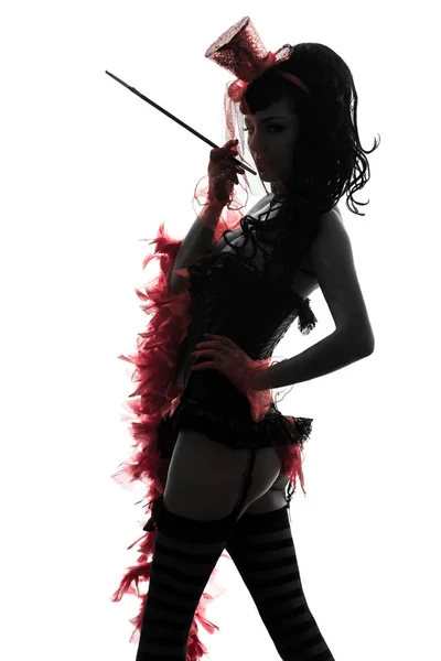 One Caucasian Woman Stripper Showgirl Portrait Silhouette Studio Isolated White — Stock Photo, Image