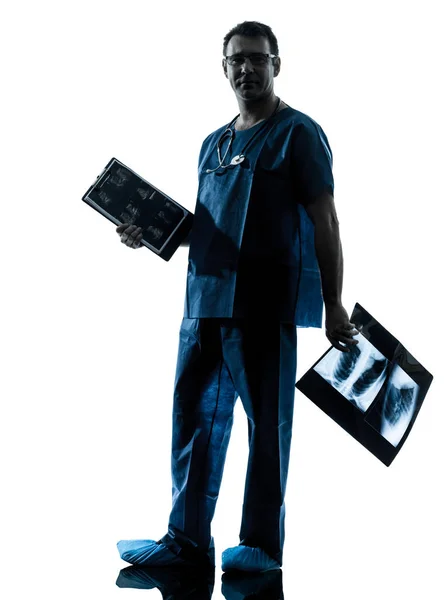 白地に隔離された白人男性外科医放射線医医療従事者のシルエット — ストック写真