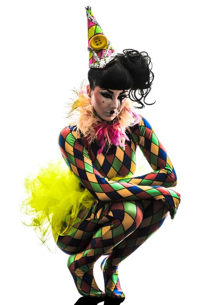 Una Mujer Caucásica Bailarina Circo Arlequín Intérprete Estudio Silueta Aislado —  Fotos de Stock