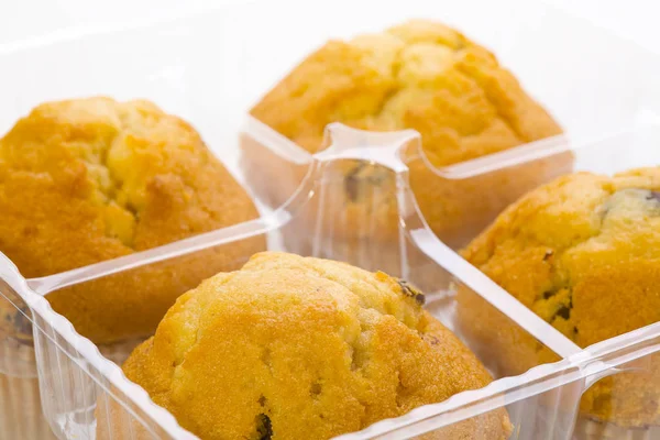 Gros Plan Biscuit Muffin Avec Des Pépites Chocolat Dans Récipient — Photo