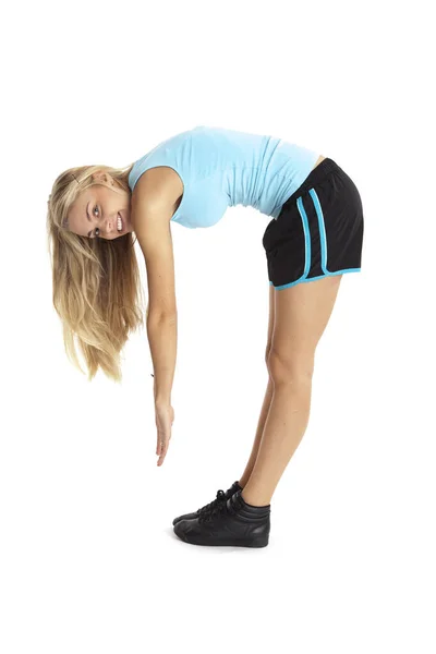 Porträtt Ung Kvinna Stretching — Stockfoto