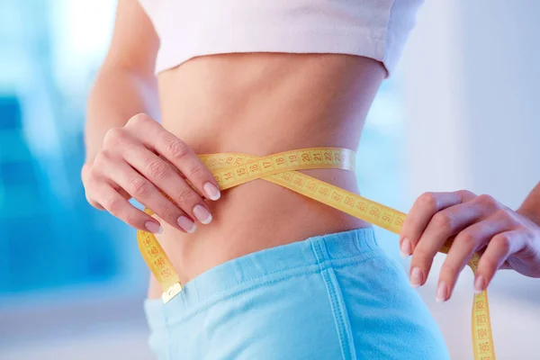 Close Fit Female Slim Waist Measuring Tape — Stock Photo, Image