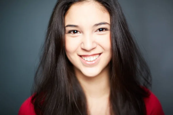 Close Portrait Cheerful Brunette Toothy Smile Royalty Free Stock Images