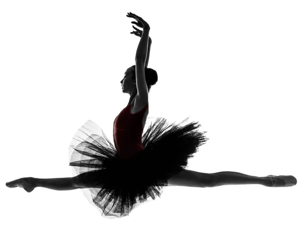 Kaukasisk Ung Kvinna Ballerina Dansare Dansar Med Tutu Silhouette Studio — Stockfoto