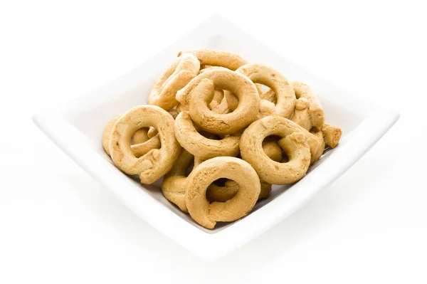 Plate Italian Typical Biscuits Called Tarallucci White Background - Stock-foto