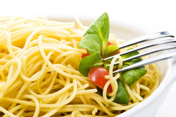 Spaghetti Pomodoro Fresco Fondo Bianco — Foto Stock