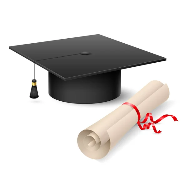 Καπέλο Αποφοίτησης Και Δίπλωμα Εικονογράφηση Λευκό Φόντο — Φωτογραφία Αρχείου