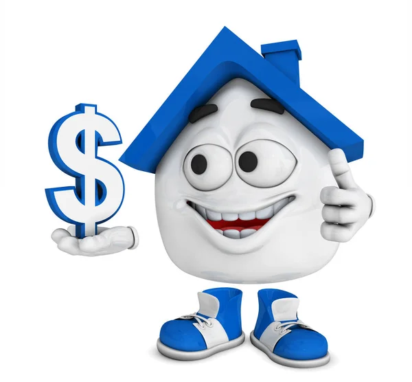 Klein Huis Blauw Dollar Symbool — Stockfoto