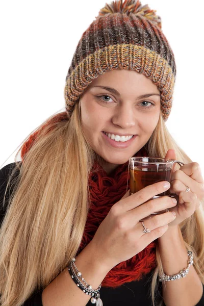 Mulher Sorridente Com Uma Xícara Chá — Fotografia de Stock