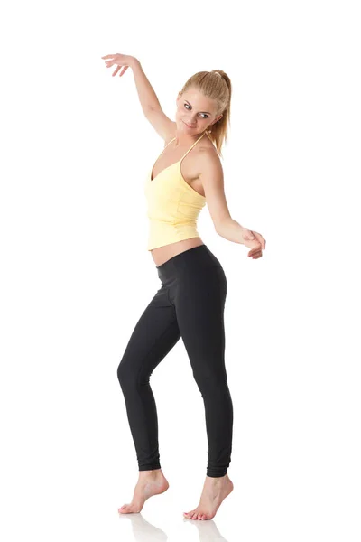 Sporty Young Woman Dancing White Background — Stock Photo, Image