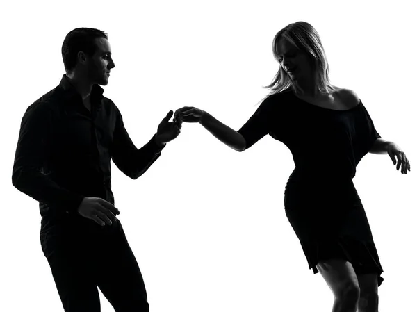 One Caucasian Couple Woman Man Dancing Dancers Salsa Rock Silhouette — Stock Photo, Image