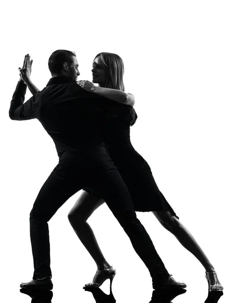 One Caucasian Couple Woman Man Dancing Dancers Salsa Rock Silhouette — Stock Photo, Image