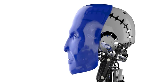 Cyborg Κεφάλι Μπλε Όψη Πλευρά — Φωτογραφία Αρχείου