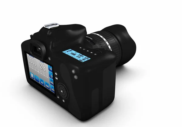 Renderização Uma Câmera Com Tablet Digital Preto — Fotografia de Stock