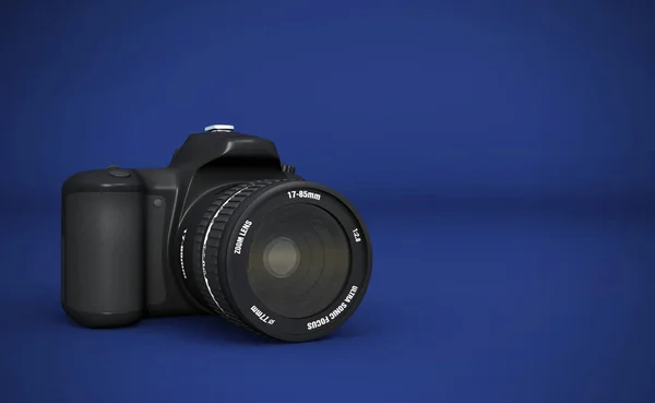 Dslr Format Complet Caméra Numérique Slr Noir Sur Bleu — Photo