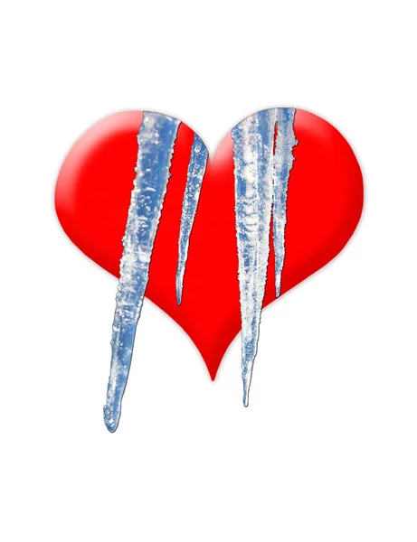 Зображення Червоного Кучерявого Серця Холодними Бурульками Ізольовані Білому Тлі — стокове фото