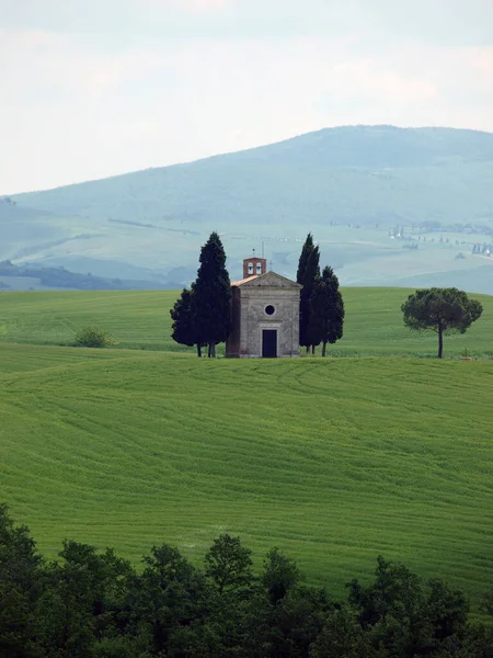 Die Einsame Kirche Capella Vitaleta Bei Pienza — Stockfoto