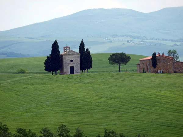 Die Einsame Kirche Capella Vitaleta Bei Pienza — Stockfoto