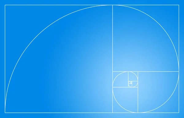 黄金比例中的菲波纳契螺旋形 蓝色白色 — 图库照片