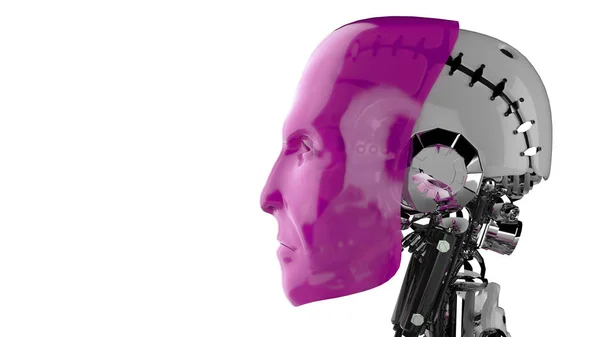 Cyborg Head Pink Widok Boku — Zdjęcie stockowe
