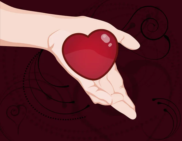 Illustration Hand Holding Red Glossy Heart — Stock Photo, Image